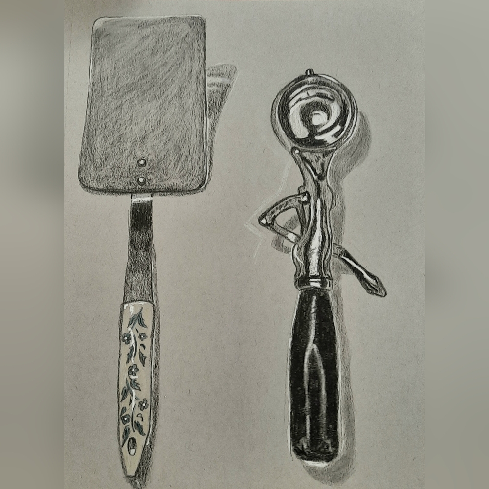 3D Spatula And Ice Cream Scooper with Floral Handle Print 5x7